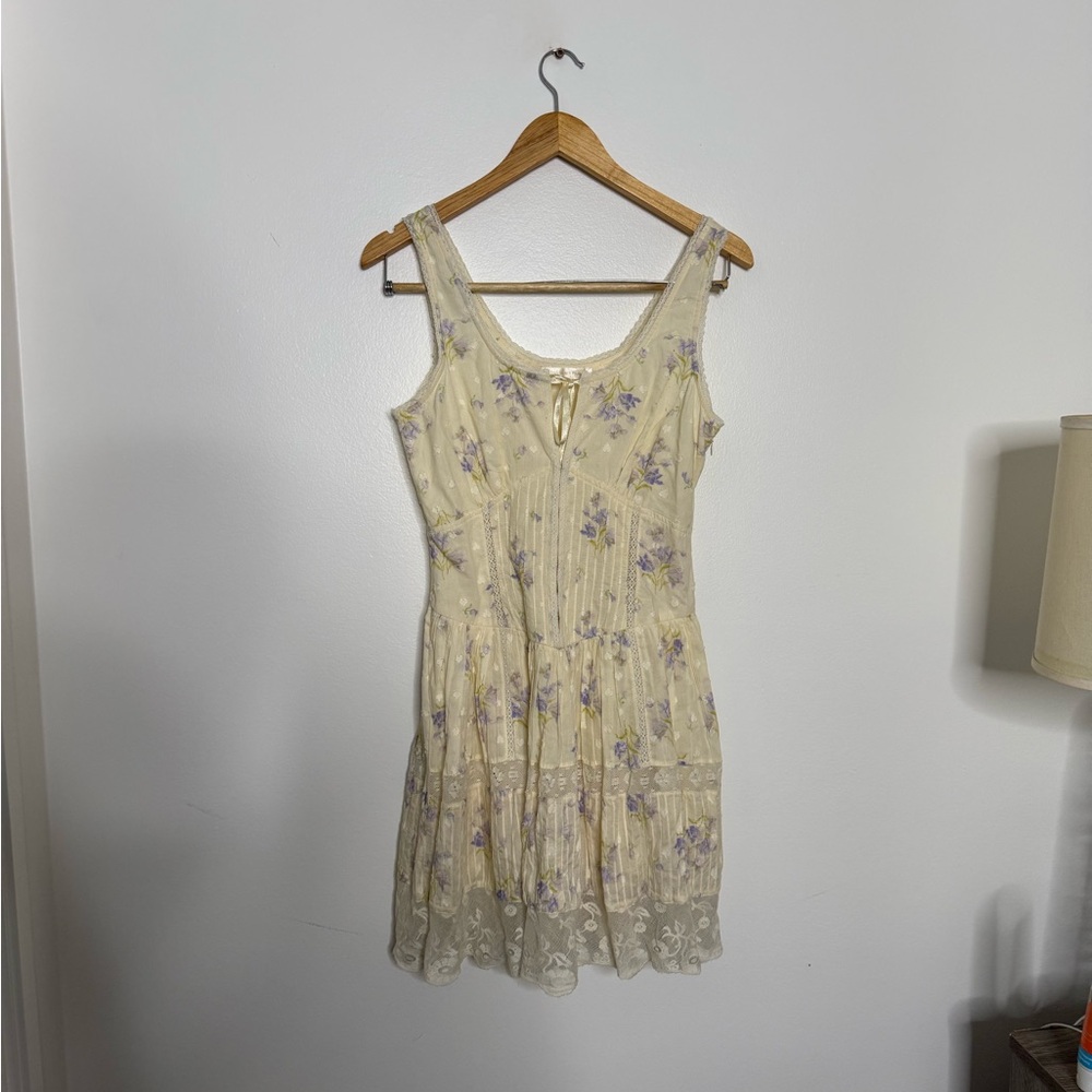LoveShackFancy Pale Yellow Floral Mini Dress - Picture 2 of 6